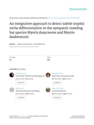 An integrative approach to detect subtle trophic niche differentiation in the sympatric trawling bat species Myotis dasycneme and Myotis daubentonii